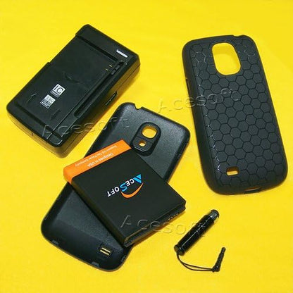 High Power 6400mAh Extended Double Layer Battery Universal Desktop USB/AC Charger Back Cover TPU Full Edge Protection Case Stylus Compatible with Samsung Galaxy S4 mini L520 Sprint