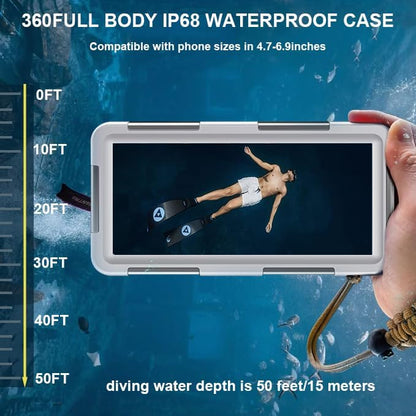 2026 Underwater Snorkeling Diving Phone Case for Phone 17/16/15/14/13/12Pro Max/Galaxy S25/S24/S23.(50ft/15m) Professional Scuba Dive Waterproof Case Underwater Photo Video（Gray）