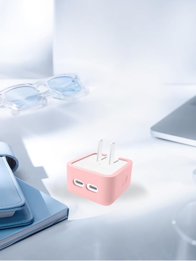 Case for Apple 35W Dual USB-C Port Compact Power Adapter, WUNIAK Soft Silicone Protective Portable Scratch Shock Resistant Shell, Protective Case for Apple 35W Dual USB-C Charger, Pink