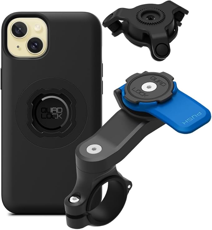 Quad Lock Motorcycle Handlebar Mount Kit with Vibration Dampener and MAG Phone Case for iPhone 15 Plus