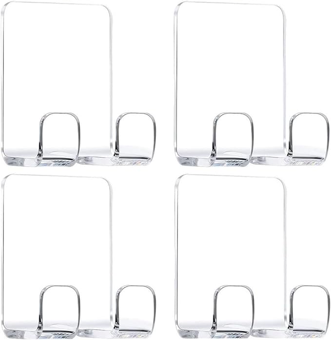 Clear Adhesive Hooks for Shower Wall Shaver Holder Razor Holder Storage Holders for Phone, Bathtub Organizers and Storage Shower Hook Kitchen Organizer for Razor Plug Towel (Clear-4pcs)