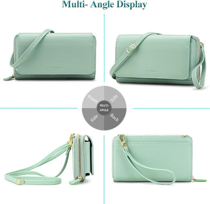 Peacocktion Crossbody Bags for Women RFID Wristlet Wallets Travel Vegan Leather Small Clutch Purses with Phone Pocket Zipper