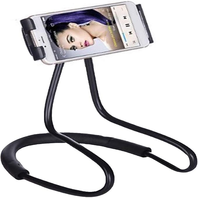 Flexible Long Arms Stand Clip Holder,Hanging on Neck Universal Lounger's Bracket for Mobile Phone Tablet PC Desktop(Black)