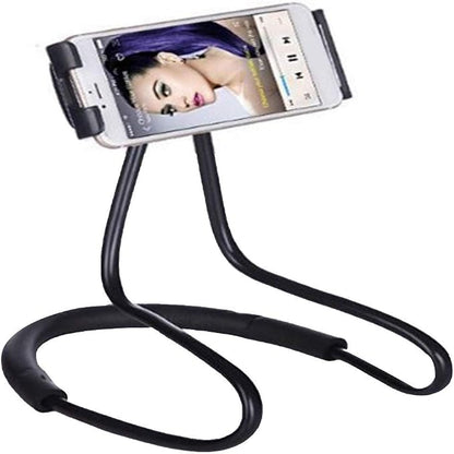 Flexible Long Arms Stand Clip Holder,Hanging on Neck Universal Lounger's Bracket for Mobile Phone Tablet PC Desktop(Black)