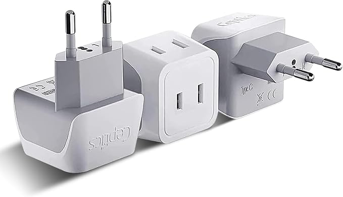 Ceptics European Travel Plug Adapter Europe Power Adaptor Charger Dual Input - Ultra Compact - Light Weight - USA to any Type C Countries such as Italy, Iceland, Austria and More (CT-9C), white | USA to Type C adapter, Lightweight Design, European Plug...