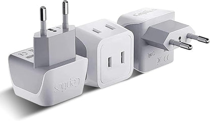 Ceptics European Travel Plug Adapter Europe Power Adaptor Charger Dual Input - Ultra Compact - Light Weight - USA to any Type C Countries such as Italy, Iceland, Austria and More (CT-9C), white | USA to Type C adapter, Lightweight Design, European Plug...