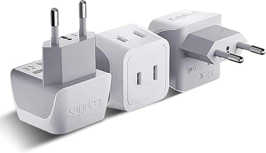 Ceptics European Travel Plug Adapter Europe Power Adaptor Charger Dual Input - Ultra Compact - Light Weight - USA to any Type C Countries such as Italy, Iceland, Austria and More (CT-9C), white | USA to Type C adapter, Lightweight Design, European Plug...