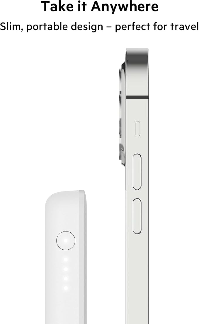 Belkin Portable Charger, MagSafe Charger Wireless Power Bank - 7.5W Wireless Charger - Portable Magnetic Battery Pack - iPhone 16, 15, 14, 13, Plus, Pro, Max, AirPods, Google Pixel 10, etc. - White