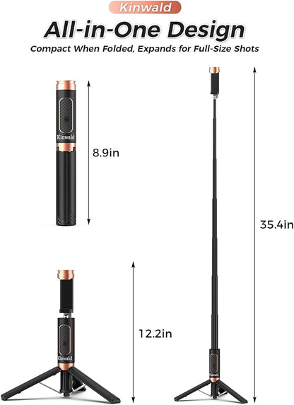 Selfie Stick Tripod for iPhone & Android – Portable Phone Tripod Stand with Bluetooth Remote, One-Click Open, Compact & Lightweight for Vlogging, Travel & Everyday Use (Black)