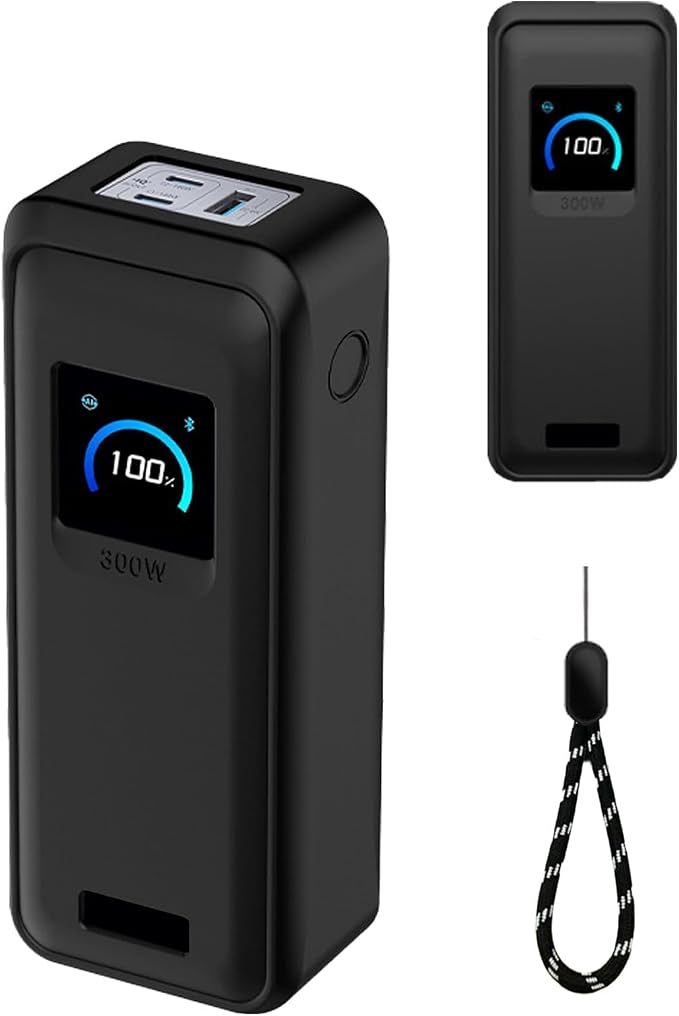 Silicone Protective Case Compatible with Anker Prime Power Bank 26,250mAh 300W, Shockproof Cover with LCD Display Visible, Anti-Lost Strap, Precision Cutouts for 3-Port Charger (Black)