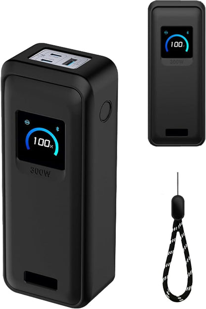 Silicone Protective Case Compatible with Anker Prime Power Bank 26,250mAh 300W, Shockproof Cover with LCD Display Visible, Anti-Lost Strap, Precision Cutouts for 3-Port Charger (Black)