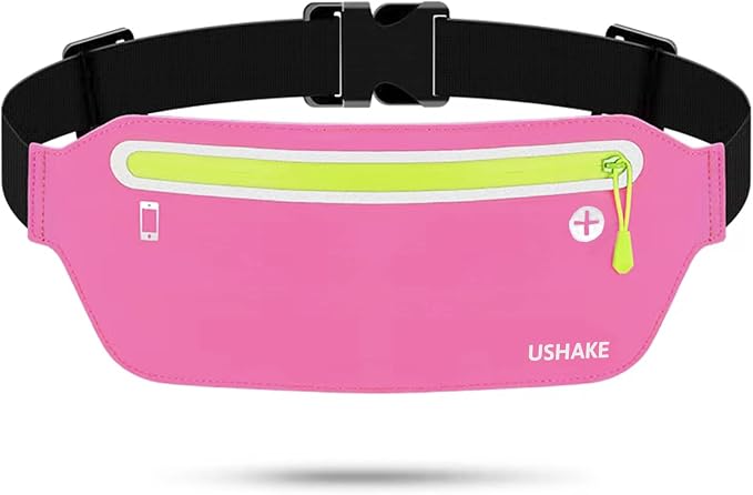 USHAKE Slim Running Belt, Ultra Light Bounce Free Waist Pouch Fitness Workout Belt Sport Waist Pack Exercise Waist Bag for Apple iPhone Samsung in Running Gym Marathon Cycling