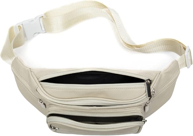 Leather Fanny Pack Waist Bag for Men Women Outdoor Travel Hiking Camping Walking Running Hip Bum Belt Slim Cell Phone Purse Wallet Pouch (Beige)