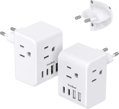 2 Pack European Travel Plug Adapter, International Power Plug Adapter | 3 Outlets 4 USB Charging Ports(2 USB C), Type C Plug Adapter Travel Essentials to Most Europe EU Spain Italy France Germany