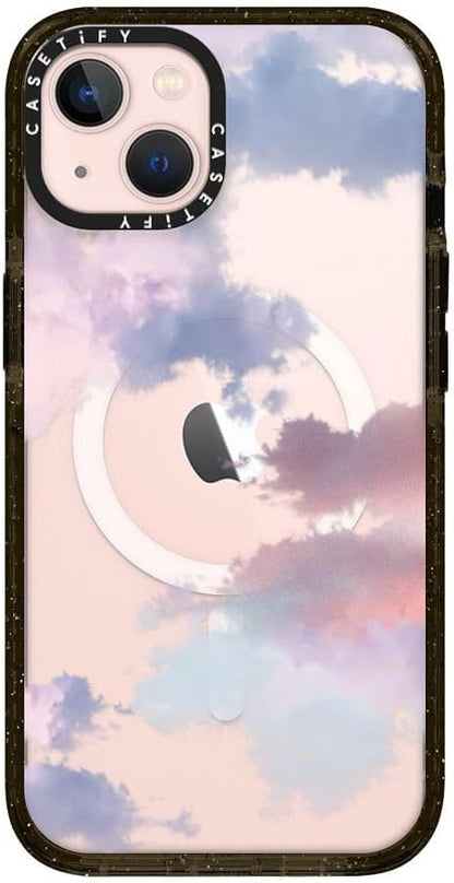 CASETiFY Impact iPhone 13 Case [4X Military Grade Drop Tested / 8.2ft Drop Protection/Compatible with Magsafe] - Clouds (Purple) - Clear Black