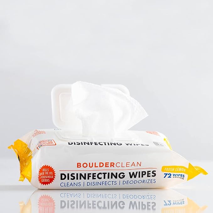 Boulder Clean Disinfecting Wipes, Sugared Lemon Scent, Disinfecting Surface Wipes, Cleans & Deodorizes, No Harsh Chemicals, Moisture-Lock Lid, Biodegradable, 72 Count (Pack of 12)