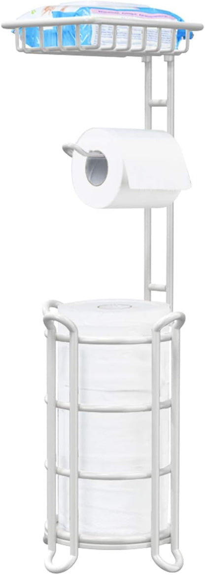 [Upgrade] Toilet Paper Holder Stand Nautical Bathroom Tissue Holders Free Standing with Top Shelf Storage Mega Rolls/Phone/Wipe-Ivory White