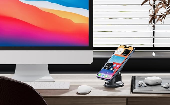 PROfezzion Multi-Surface Suction Mount Detachable Magnetic Phone Holder for Mirror Shower Bathroom Kitchen Window Videos Compatible with MagSafe iPhone 17 16 15 14 13 12 Pro Max & All Phones - Black