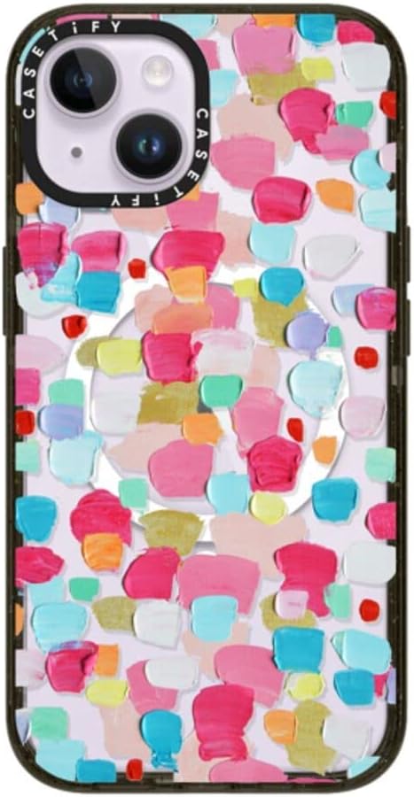 CASETiFY Impact iPhone 14 Case [4X Military Grade Drop Tested / 8.2ft Drop Protection/Compatible with Magsafe] - Magenta Confetti - Glossy Black