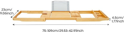 Bath Caddy Tray Bamboo Bathtub Tray Caddy Expandable with Wine Glass Holder and Book Stand