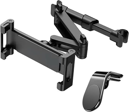 Adjustable Car Headrest Tablet and Phone Holder, Backseat Mount with Extendable Arm, Universal Fit Travel Stand for Smartphones and Tablets, Secure & Stable for Road Trips