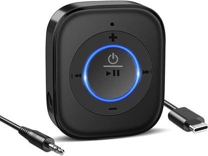 Golvery Bluetooth Receiver for Old Speaker with Latest Bluetooth V5.4, 20-Hour Battery Life, Handsfree Calls, Dual Connection to 2 Cell Phones, Built-in Microphone, for Wired Headphones, Home Stereo