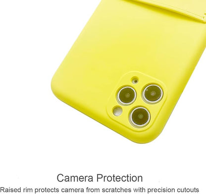 Ultra Slim Liquid Silicon Gel Case Compatible for iPhone 11 Pro 5.8 inch 2019 with Card Holder Sleeves Slot Anti-Scratch Shockproof Wallet Cover with Screen Protecto(Yellow)