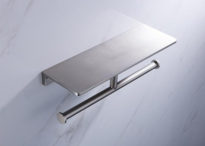 Toilet Paper Holder,Brushed Nickel Double Toilet Paper Roll Holder with Storage Shelf,Wall Mount Brass Toliet Tissue Dispenser for Home and Hotel Bathrooms
