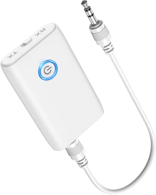 Upgraded Bluetooth 5.3 Transmitter Receiver, 2 in 1 Wireless Bluetooth Adapter, Portable Aux Adapter for Car, Audio Receiver for Laptop, Radio, Headphones, Speakers, TV, White