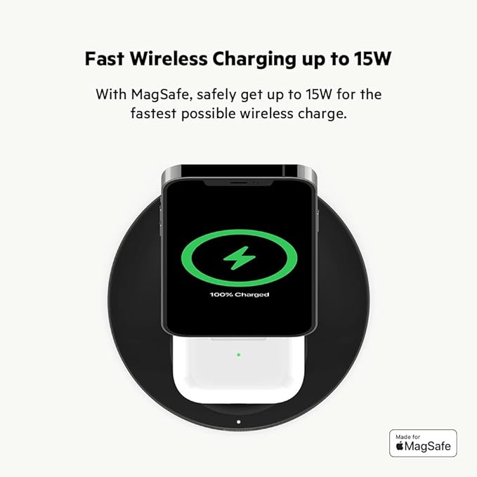 Belkin MagSafe 2-in-1 Wireless Charging Stand for Apple iPhone 16, iPhone 15, iPhone 14, & iPhone 13 Series & AirPods - MagSafe Fast Charging Station for Multiple Devices - Black