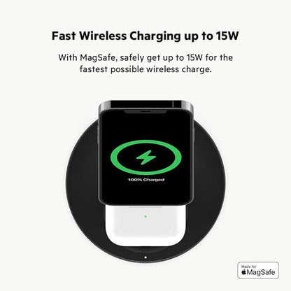 Belkin MagSafe 2-in-1 Wireless Charging Stand for Apple iPhone 16, iPhone 15, iPhone 14, & iPhone 13 Series & AirPods - MagSafe Fast Charging Station for Multiple Devices - Black
