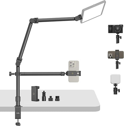 SMALLRIG Overhead Camera Mount, Camera Desk Mount Stand with Flexible Arm, 360° Rotatable Ball Head, DSLR Boom Arm Tabletop C Clamp for Photography Videography Live Stream - 4456