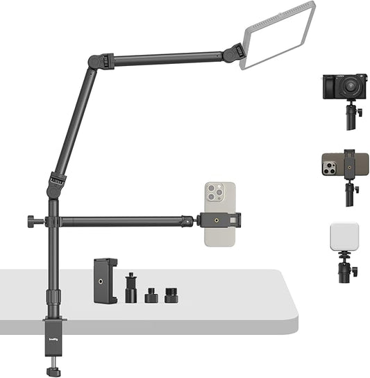 SMALLRIG Overhead Camera Mount, Camera Desk Mount Stand with Flexible Arm, 360° Rotatable Ball Head, DSLR Boom Arm Tabletop C Clamp for Photography Videography Live Stream - 4456