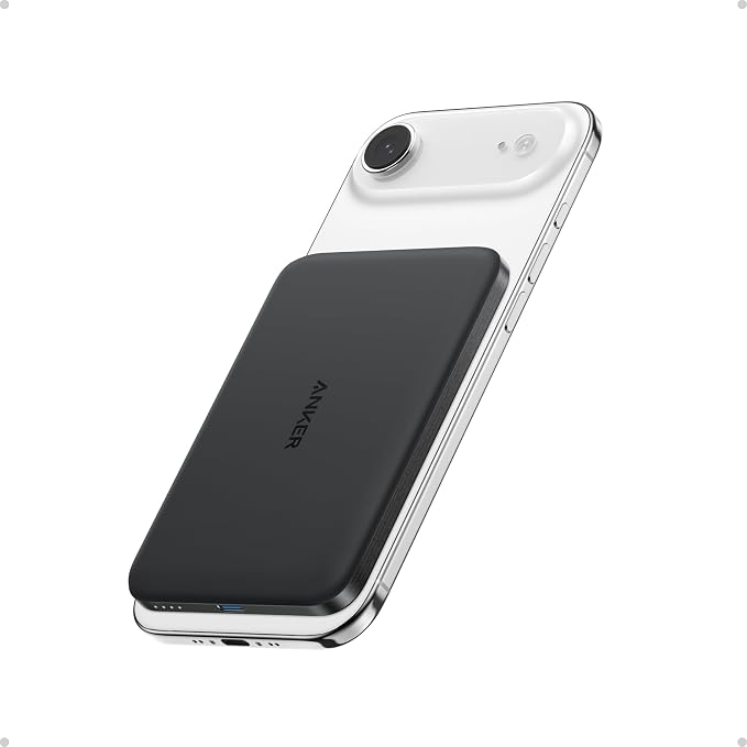Anker Nano MagSafe Power Bank, Ultra-Slim 5,000mAh Magnetic Wireless Charging Battery, Qi2 Certified 15W Max MagSafe-Compatible Portable Charger, Ergonomic Design, for iPhone Air/17/16 Series