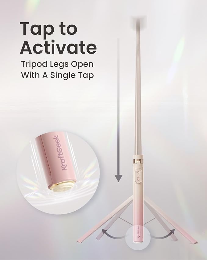 KraftGeek Magnetic Phone Tripod for iPhone MagSafe – 66'' Auto-Open Selfie Stick with Remote, Cell Phone Tripod Stand for Video Recording, Vlogging & TikTok (Ombré Peach)