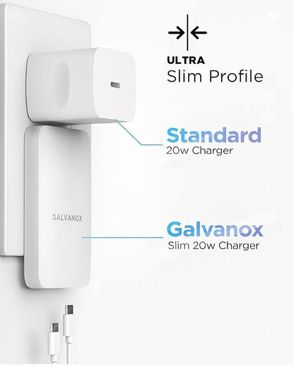 (3 Pack) Galvanox Dual USB-C Flat Wall Charger - Fast Charging Ultra Slim Outlet Plug, Multi Port Type C for iPhone 13, 14, iPhone 15 Pro Max and Samsung Galaxy Phones (20W)