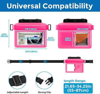 JOTO Large Floating Waterproof Phone Pouch with Adjustable Waist Strap, Water Proof Fanny Pack Dry Bag Wallet for Cellphone Passport Watch and Valuables, Beach Essential for Swimming Snorkeling -Pink
