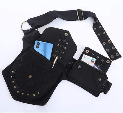 Women Waist Bag Fanny Bag Renaissance Faire Festival Chest Pack with Adjustable Belt Fashion Hip Bum Bag for Running Hiking 00/Black