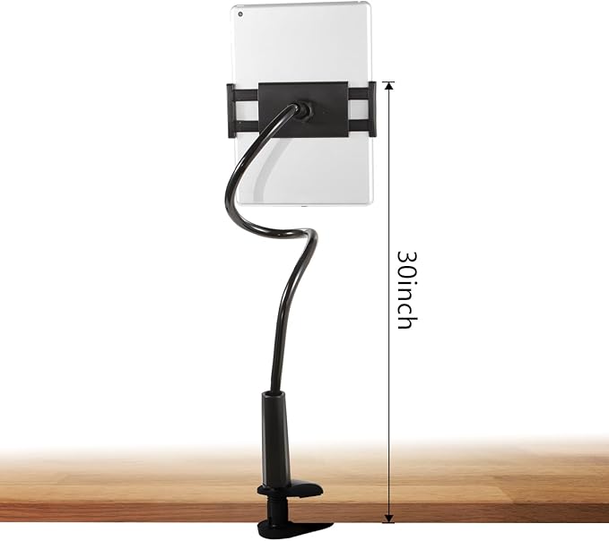 ZUYEE Gooseneck Tablet Mount Holder for Bed 4-10.5" Devices iPad Clamp Stand Kindle Holder Flexible 30 inch Arm Clip for iPhone iPad Air Mini Galaxy Tabs Kindle Fire Switch Cell Phone Black