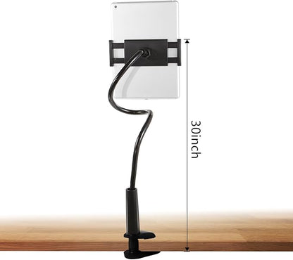ZUYEE Gooseneck Tablet Mount Holder for Bed 4-10.5" Devices iPad Clamp Stand Kindle Holder Flexible 30 inch Arm Clip for iPhone iPad Air Mini Galaxy Tabs Kindle Fire Switch Cell Phone Black