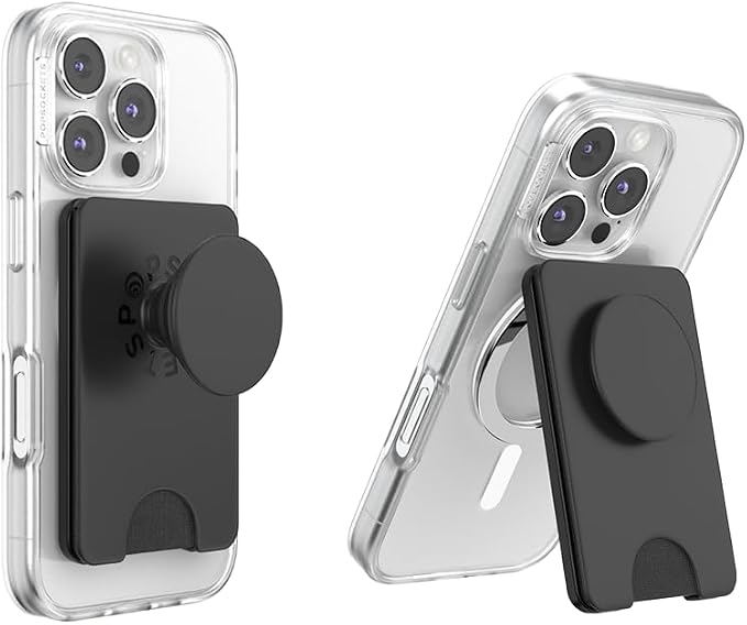PopSockets Kick-Out Wallet for MagSafe, Adjustable Kickstand, Magnetic Stand, Black - Black