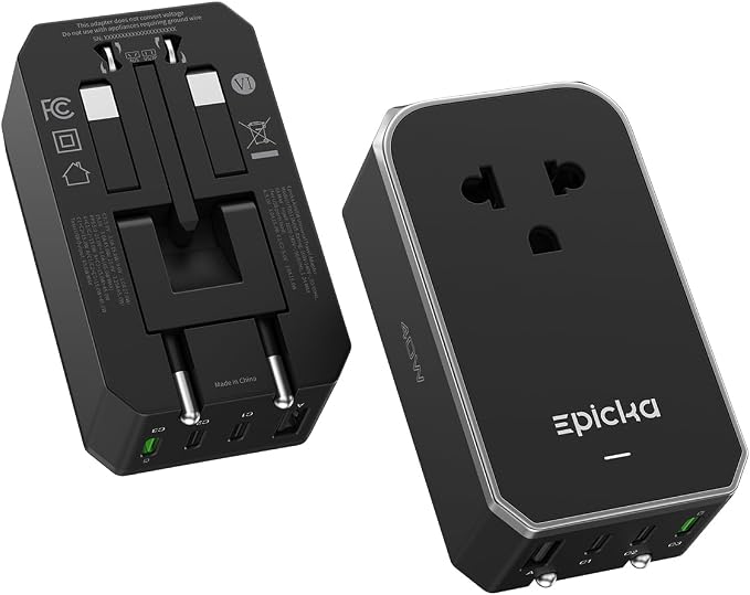 EPICKA Air 40W Universal Travel Adapter, PD Fast Charging International Power Adapter with 1 AC & 4 USB Ports, Worldwide Compact Travel Essentials for US/EU(Black, 1-Pack, Not a Voltage Converter)