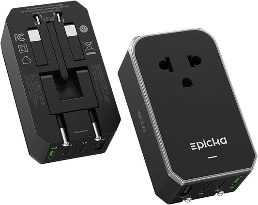 EPICKA Air 40W Universal Travel Adapter, PD Fast Charging International Power Adapter with 1 AC & 4 USB Ports, Worldwide Compact Travel Essentials for US/EU(Black, 1-Pack, Not a Voltage Converter)