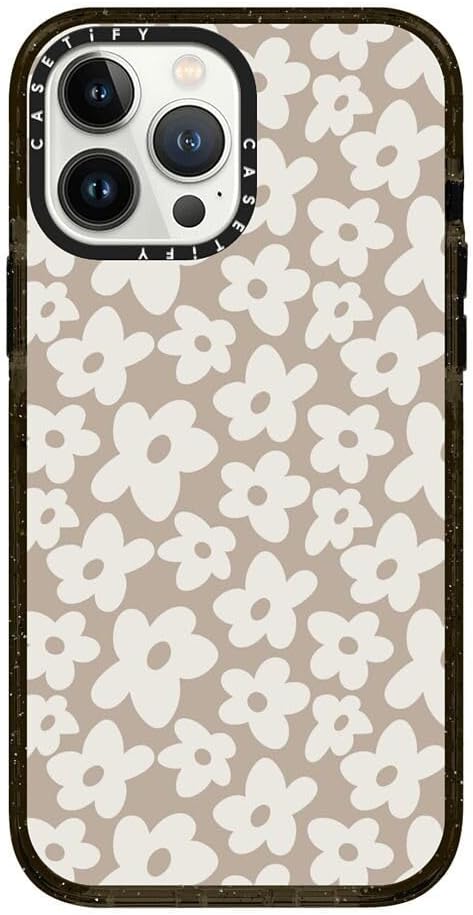 CASETiFY Impact iPhone 13 Pro Max Case [4X Military Grade Drop Tested / 8.2ft Drop Protection/Compatible with Magsafe] - Natural Flower - Clear Black