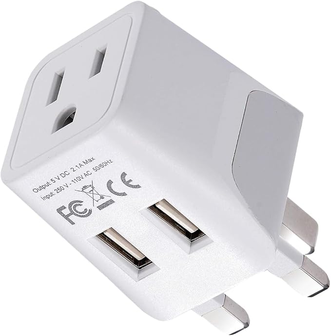 Ceptics UK Plug Adapter, 3 in 1 with Dual USB for UAE, Ireland, Hong Kong | Plug Adapter Type G, Type G Travel Adapter for London, Hong Kong & Ireland, Grounded Power Adapter for Laptops & Cameras