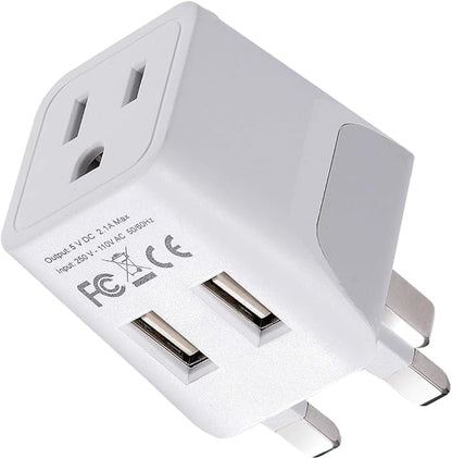 Ceptics UK Plug Adapter, 3 in 1 with Dual USB for UAE, Ireland, Hong Kong | Plug Adapter Type G, Type G Travel Adapter for London, Hong Kong & Ireland, Grounded Power Adapter for Laptops & Cameras
