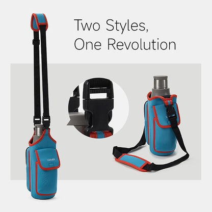 VAKAER Magnetic Gym Bag, Water Bottle Carrier Holder with Phone Pocket & Adjustable Strap,10 Ultra-Strong Magnets Stick to Fitness equipment, Workout Accessories Pouch for Women & Men, Blue