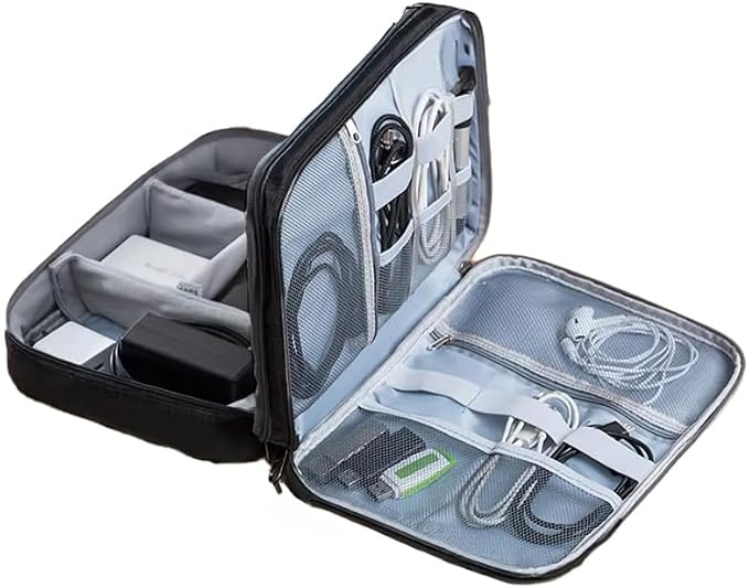 Cable Organizer Case – Double-Layer Cord Travel Storage Bag for Tech Accessories, Electronics, Chargers, Cables, Laptop & Tablet – Weatherproof & Portable Case for Travel