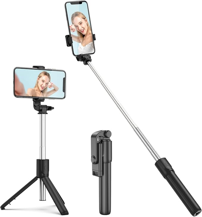 Tianle Selfie Stick, 30 Inch Phone Tripod Extendable Cell Phone Tripod Stand with Wireless Remote and Phone Holder Compatible with iPhone Android Phone for Selfie, Video Recording, Photo
