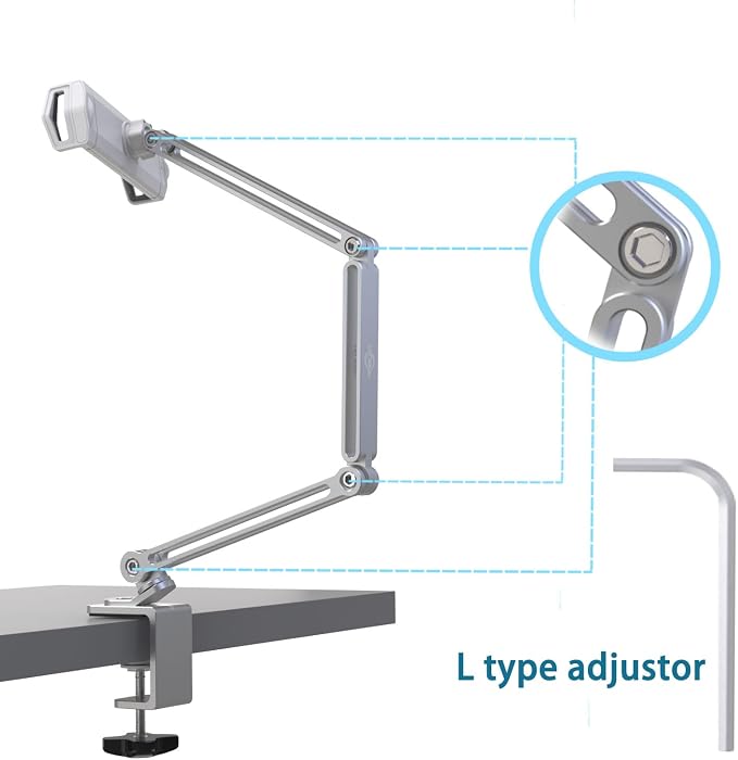KABCON Tablet Stand-Holder Mount with Grip Extended Long Arm,Compatible with iPad Pro Mini Air,Galaxy Tabs,Microsoft Surface Pro Go,4-13''Cell Phones & Tablets for Table Bed Desk